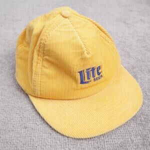 VTG 80s Miller Lite Beer USA Corduroy Adjustable Yellow Snapback Flatbill Hat